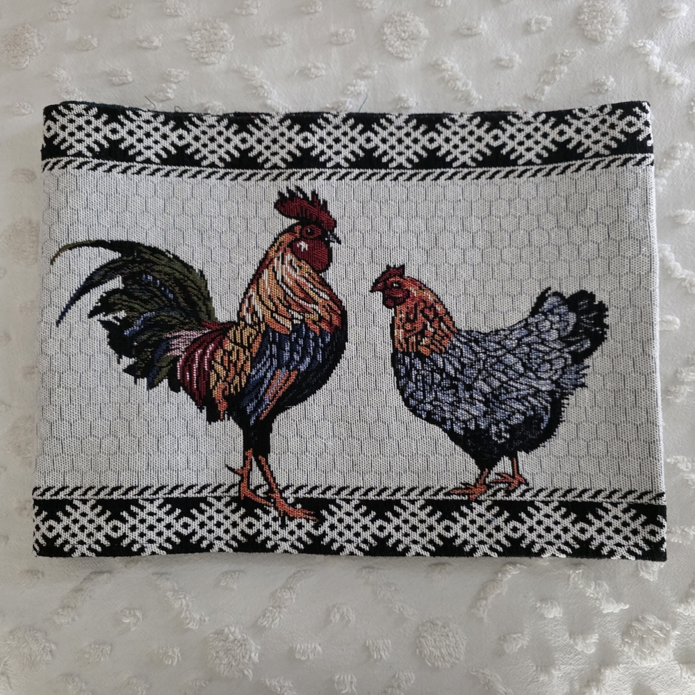 Rooster Hen Tapestry Table Runner NWOT 69"